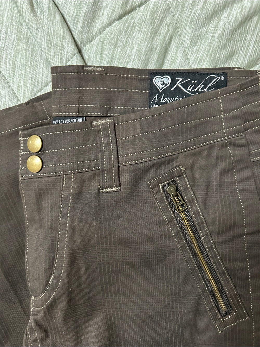Kuhl Katerina brown Camo Plaid contrast-stitch Cargo hiking pants, Like new - Picture 4 of 8